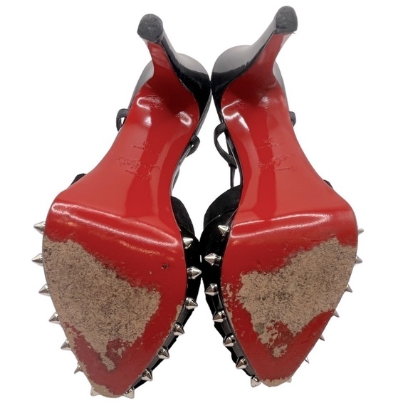 CHRISTIAN LOUBOUTIN Zigounette 140 Spike Accent T-Strap Heels Size 38EU 8US - Picture 12 of 16